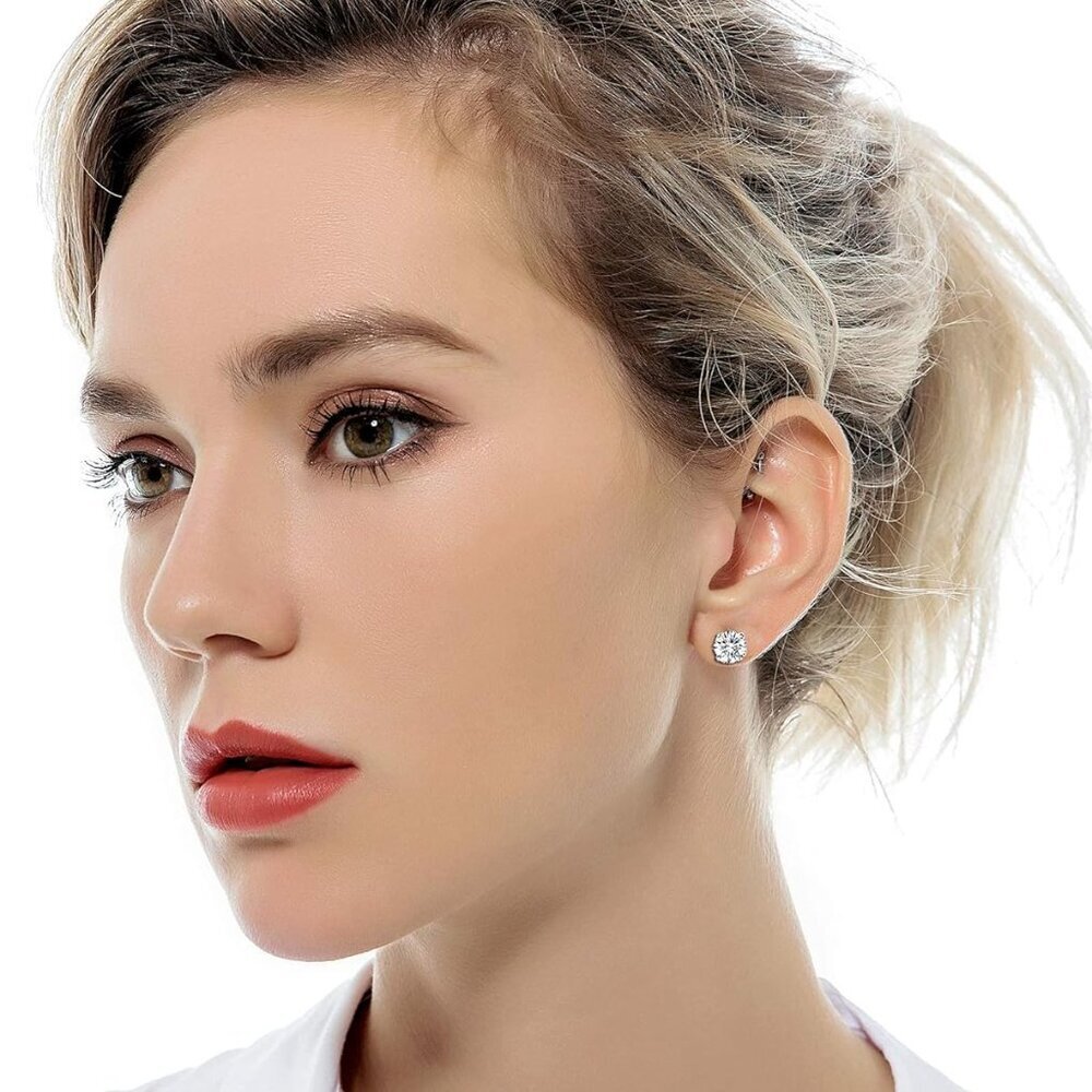 7 Pairs 18G 20G Stainless Steel Stud Earrings Round Cubic Zirconia Barbell Earri - Picture 4 of 7